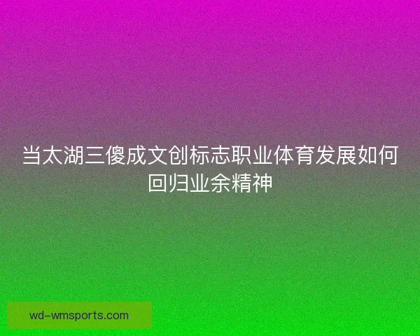 当太湖三傻成文创标志职业体育发展如何回归业余精神 当太湖三傻成文创标志职业体育发展如何回归业余精神