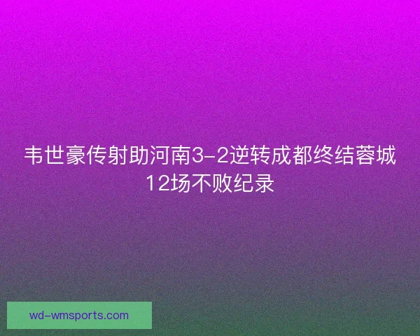 韦世豪传射助河南3-2逆转成都终结蓉城12场不败纪录